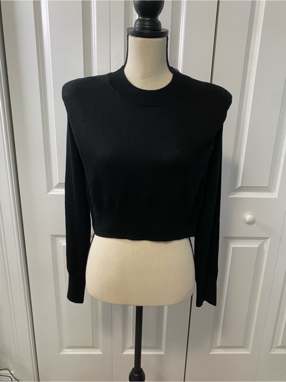 NWT All Saints Padded Shoulders Merino Wool Cropped Sweater